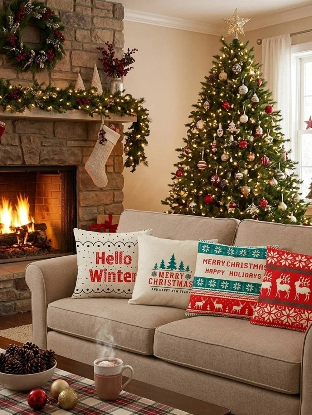 4 Pc Christmas‎ Decorative Cushion Covers 17”x17”